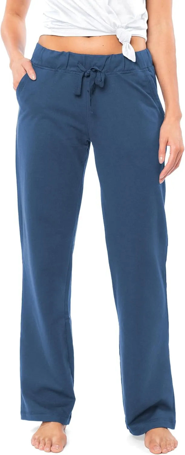 Sexy Basics Women's 2 Pack Ultra Soft French Terry Cotton Drawstring Yoga Lounge Long Pants