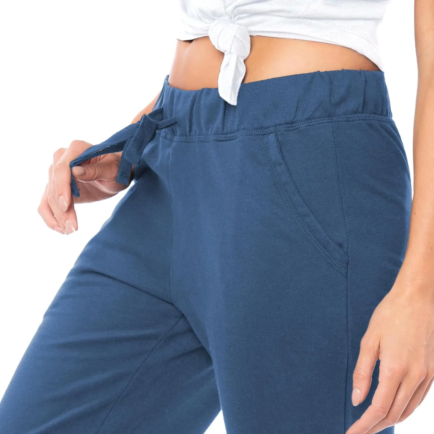 Sexy Basics Women's 2 Pack Ultra Soft French Terry Cotton Drawstring Yoga Lounge Long Pants