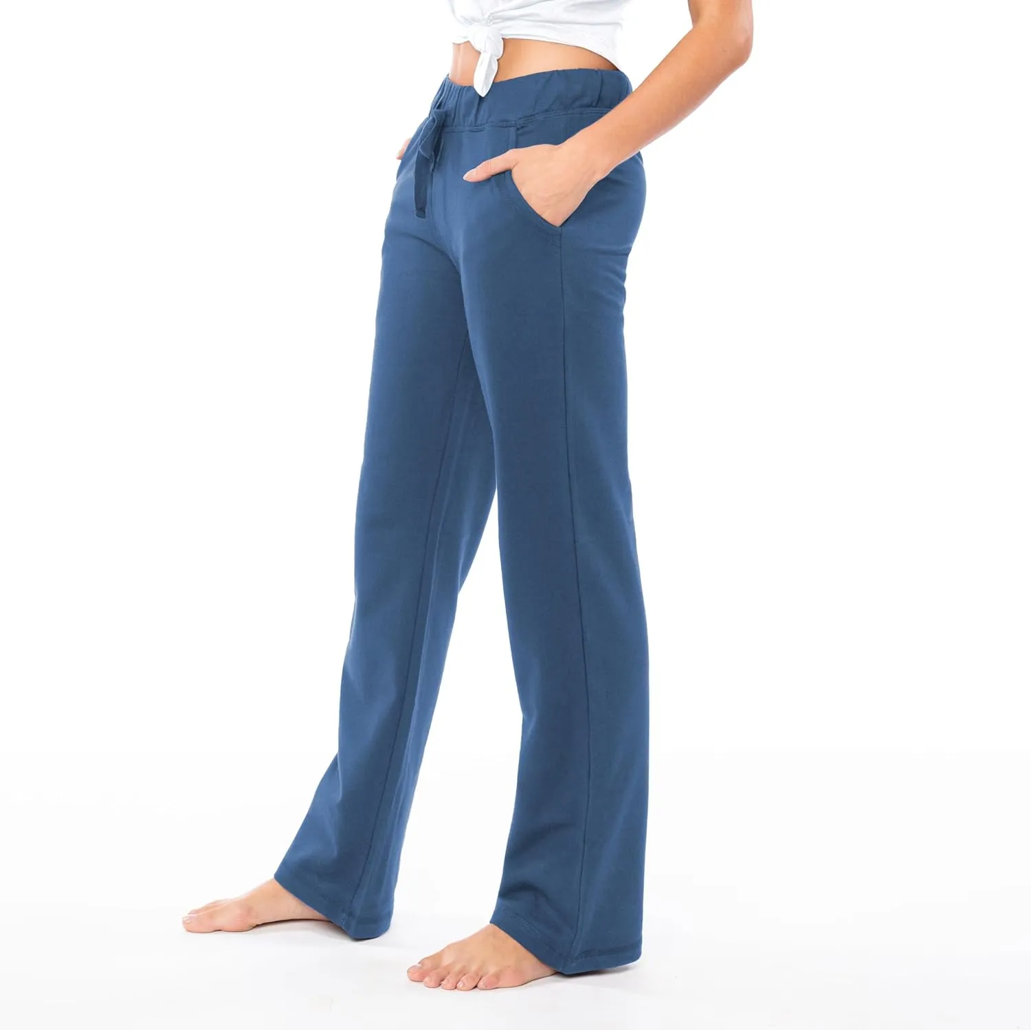 Sexy Basics Women's 2 Pack Ultra Soft French Terry Cotton Drawstring Yoga Lounge Long Pants