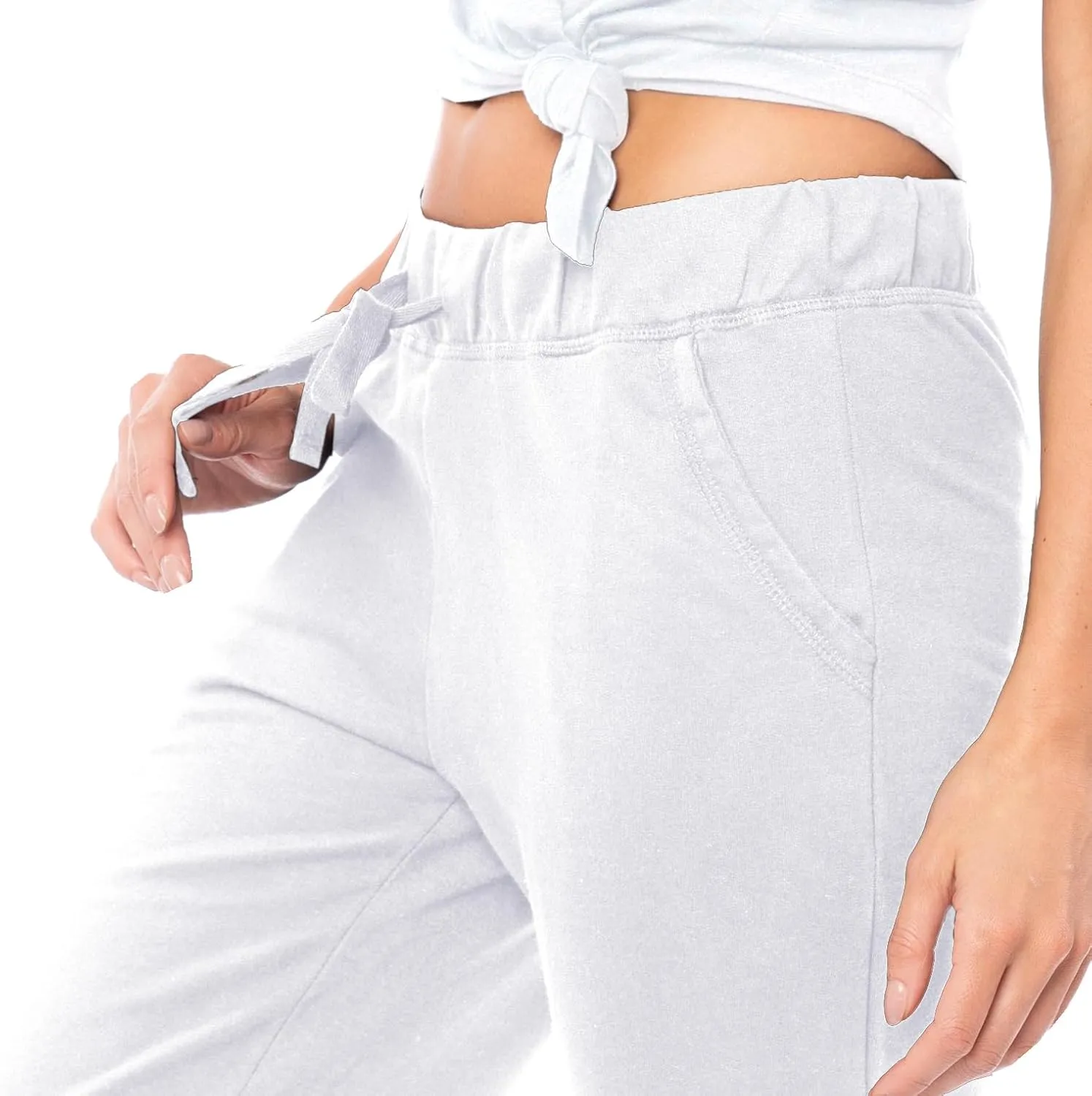 Sexy Basics Women's 2 Pack Ultra Soft French Terry Cotton Drawstring Yoga Lounge Long Pants