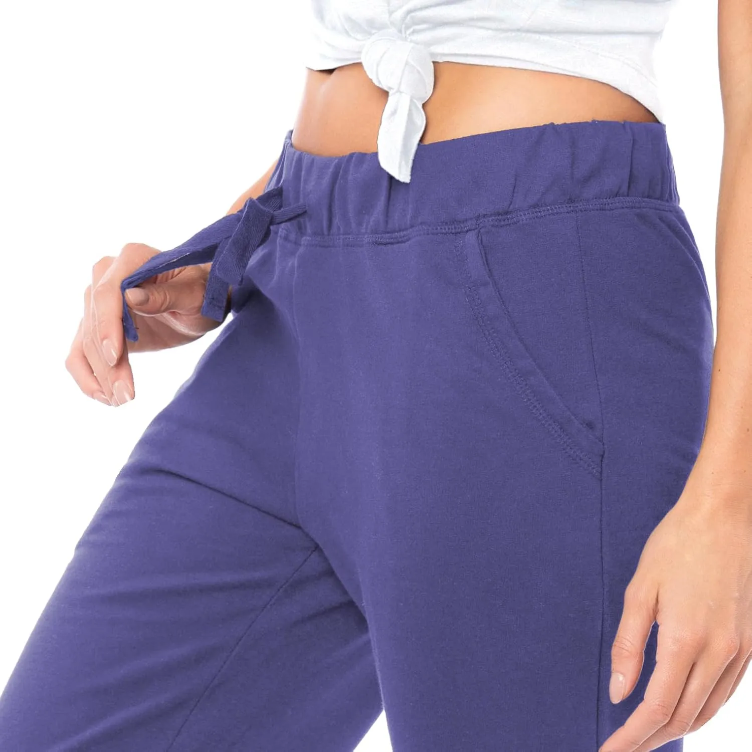 Sexy Basics Women's 2 Pack Ultra Soft French Terry Cotton Drawstring Yoga Lounge Long Pants