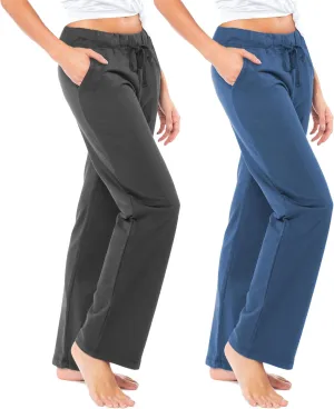 Sexy Basics Women's 2 Pack Ultra Soft French Terry Cotton Drawstring Yoga Lounge Long Pants