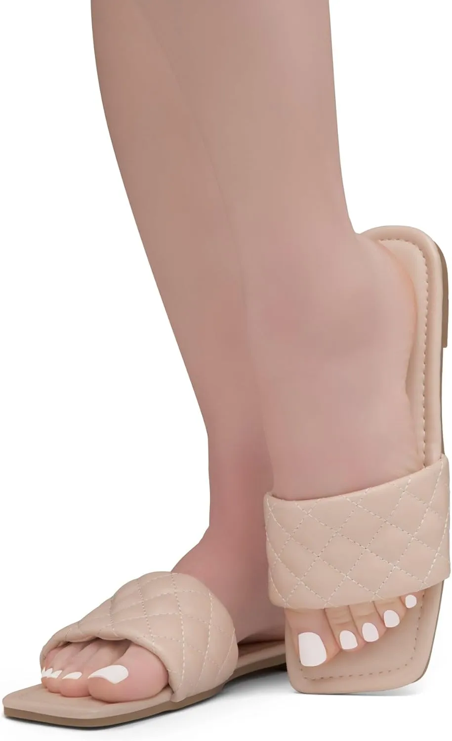 Shoe Land Anisha Women's Flat Sandals, Fashion Slides with Square Open Toe, Quilted Single Band Dressy Sandals, Slip-On Slippers for Summer, Daily Wear, Prom, and Party