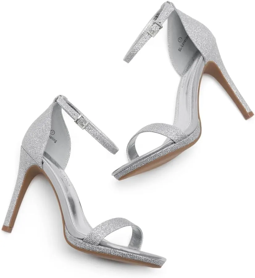 Shoe Land SL-Lovering Women's High Heels Ankle Strap Stilettos, Round Open Toe Strappy Dressy Heeled Sandals – Sexy Heels for Prom Wedding Party and Bridal