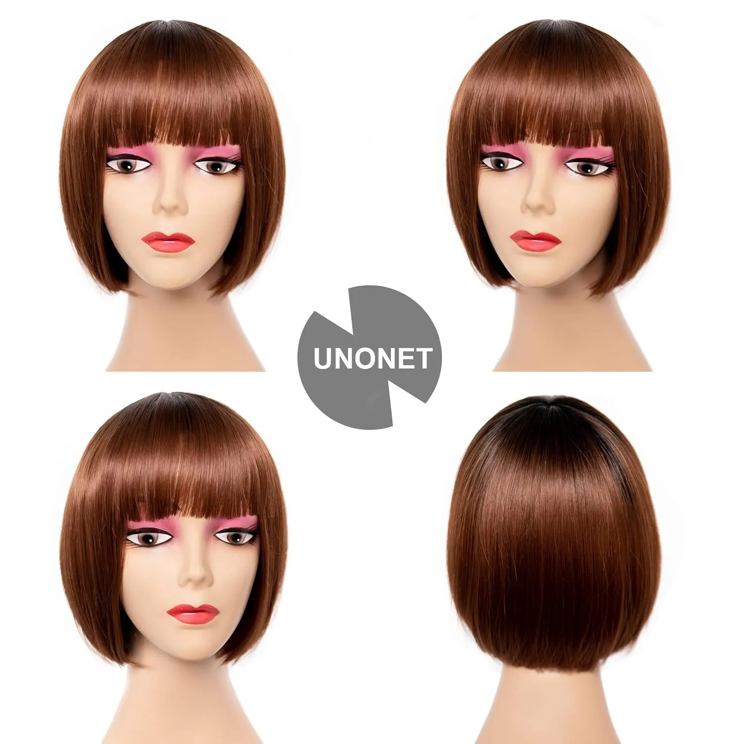 Short Ombre Brown Bob Wig with Bangs for Women, High Temperature Fiber Matte Bob Wig for Daily Cosplay Party Use (1BT30)
