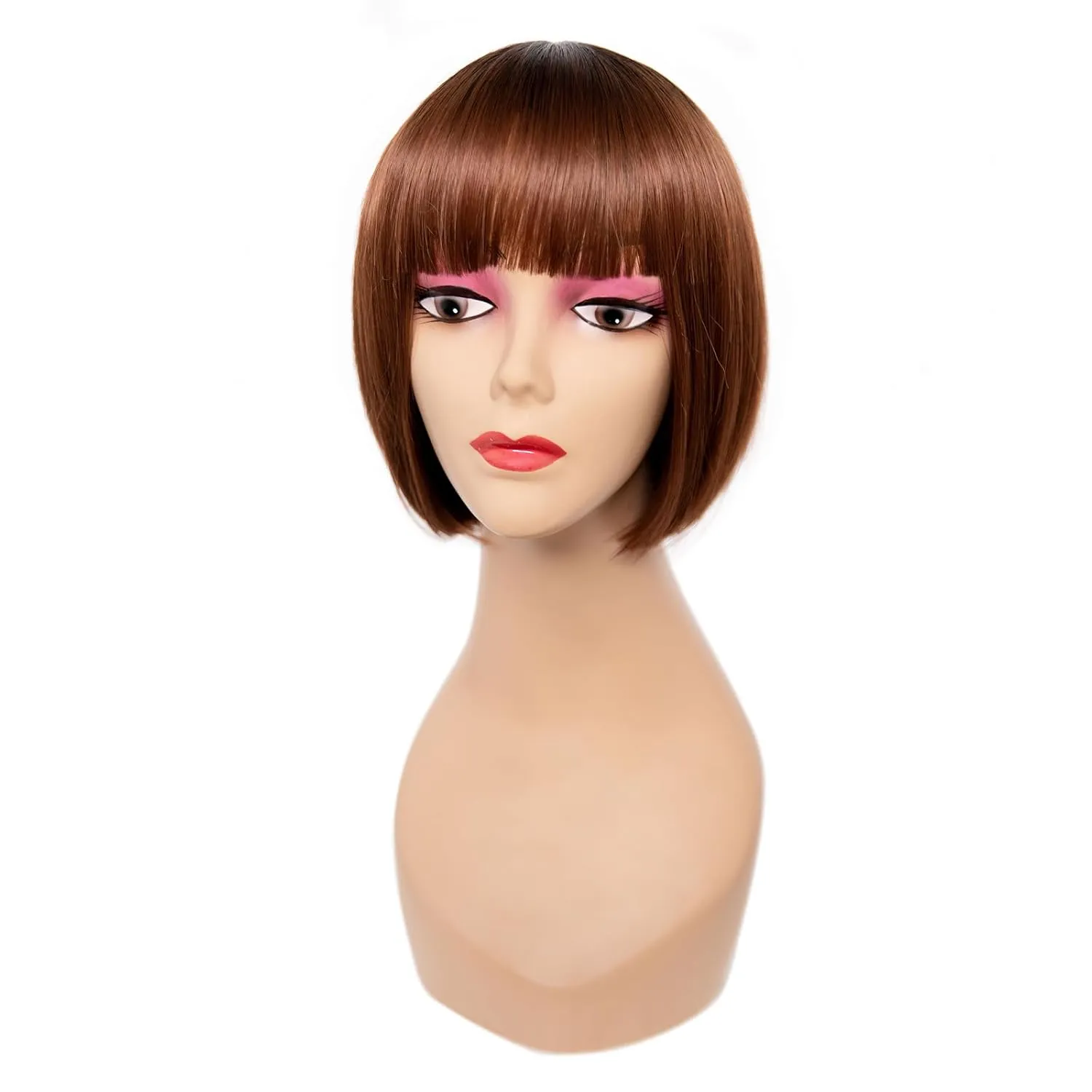 Short Ombre Brown Bob Wig with Bangs for Women, High Temperature Fiber Matte Bob Wig for Daily Cosplay Party Use (1BT30)