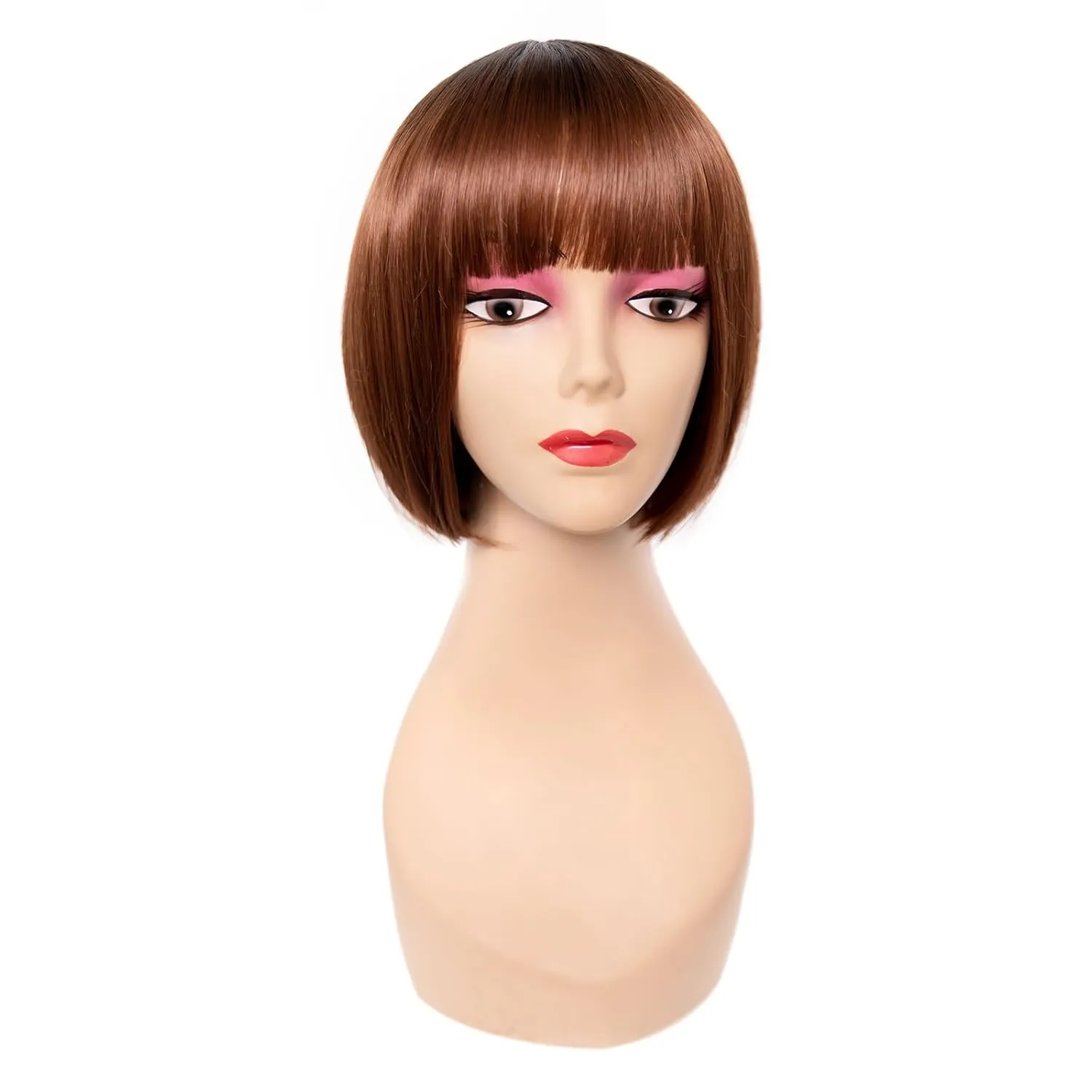 Short Ombre Brown Bob Wig with Bangs for Women, High Temperature Fiber Matte Bob Wig for Daily Cosplay Party Use (1BT30)
