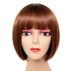 Short Ombre Brown Bob Wig with Bangs for Women, High Temperature Fiber Matte Bob Wig for Daily Cosplay Party Use (1BT30)