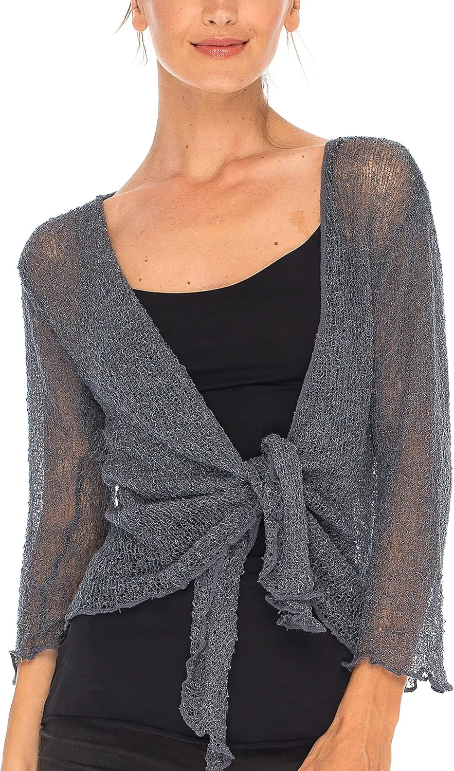 SHU-SHI Sheer Cardigans For Women Summer Knit Shrug Lightweight For Dresses Tie Top Open Front