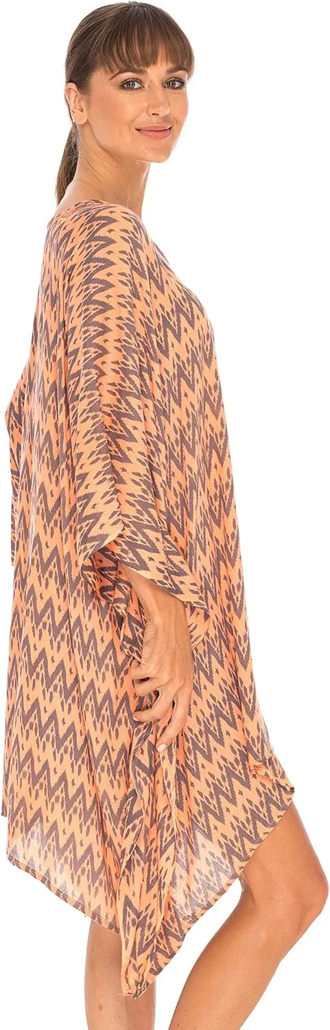 SHU-SHI Womens Short Beach Swimsuit Cover Up Poncho Dress Kaftan Loose Top Floral