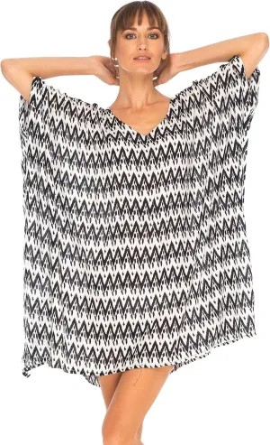SHU-SHI Womens Short Beach Swimsuit Cover Up Poncho Dress Kaftan Loose Top Floral