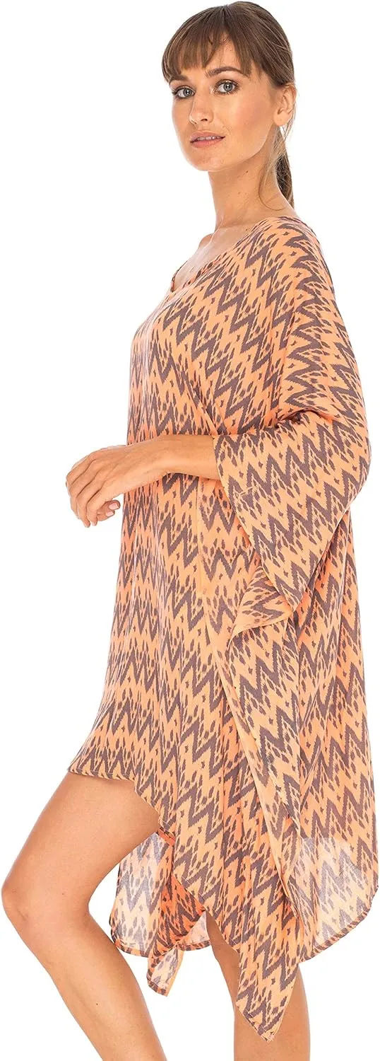 SHU-SHI Womens Short Beach Swimsuit Cover Up Poncho Dress Kaftan Loose Top Floral