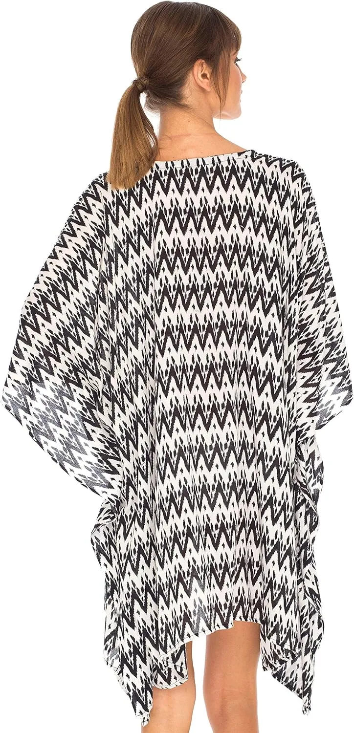SHU-SHI Womens Short Beach Swimsuit Cover Up Poncho Dress Kaftan Loose Top Floral