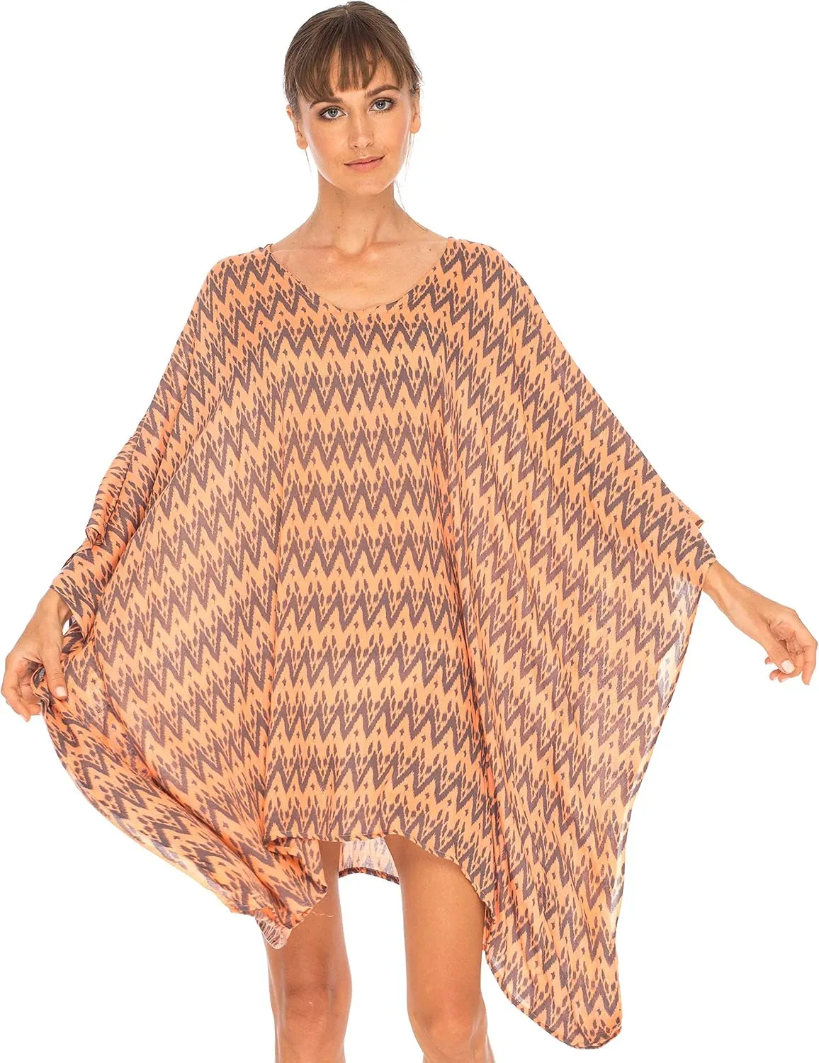 SHU-SHI Womens Short Beach Swimsuit Cover Up Poncho Dress Kaftan Loose Top Floral