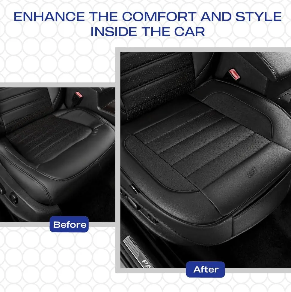 Skechers Car Seat Cover,Memory Foam Luxury Faux Leather Front Bottom Seat Cushion Cover,Universal Anti-Slip and Wrap Around The Bottom with Storage Bags,Suitable for Most Vehicles-1 Piece,Black