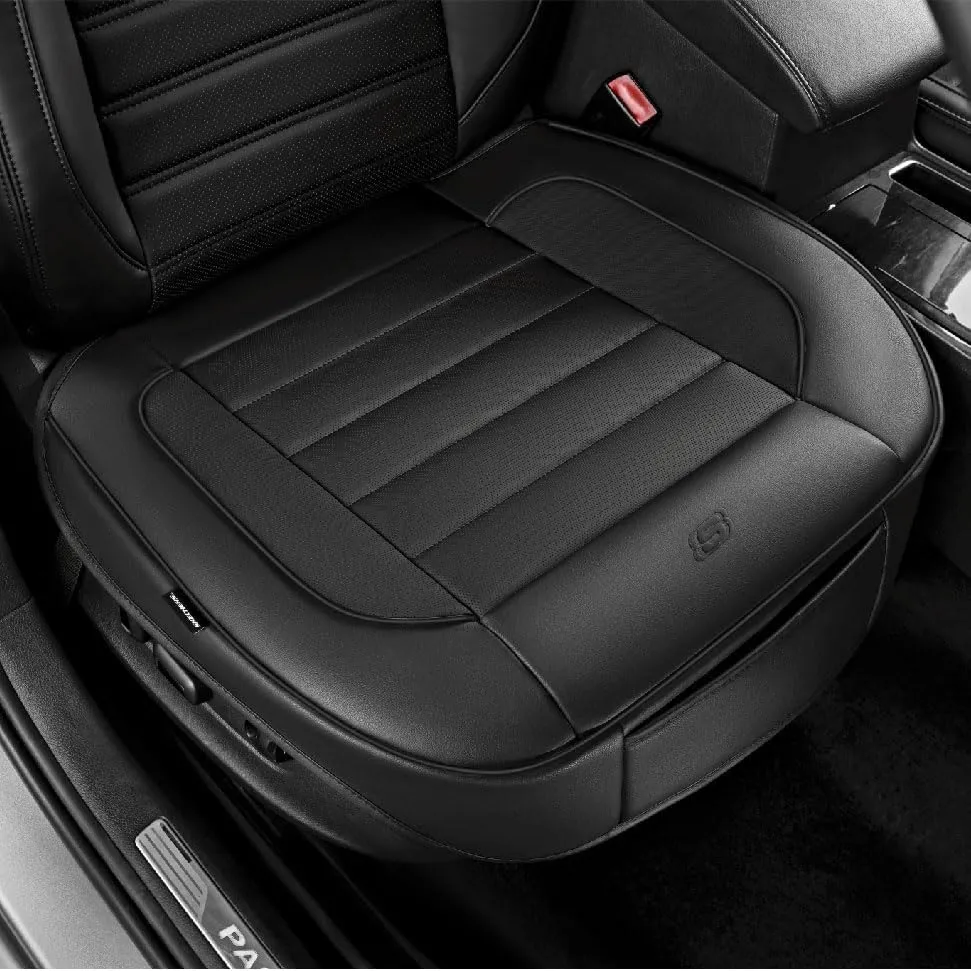 Skechers Car Seat Cover,Memory Foam Luxury Faux Leather Front Bottom Seat Cushion Cover,Universal Anti-Slip and Wrap Around The Bottom with Storage Bags,Suitable for Most Vehicles-1 Piece,Black