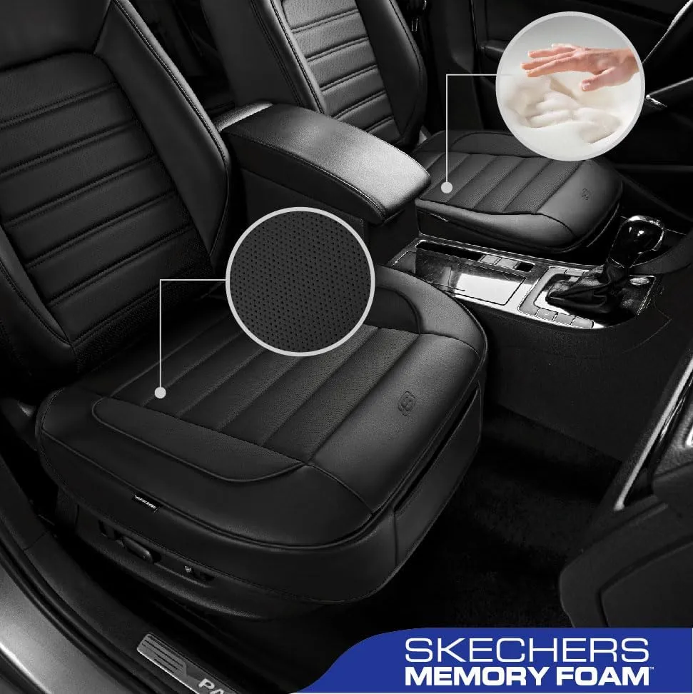 Skechers Car Seat Cover,Memory Foam Luxury Faux Leather Front Bottom Seat Cushion Cover,Universal Anti-Slip and Wrap Around The Bottom with Storage Bags,Suitable for Most Vehicles-1 Piece,Black