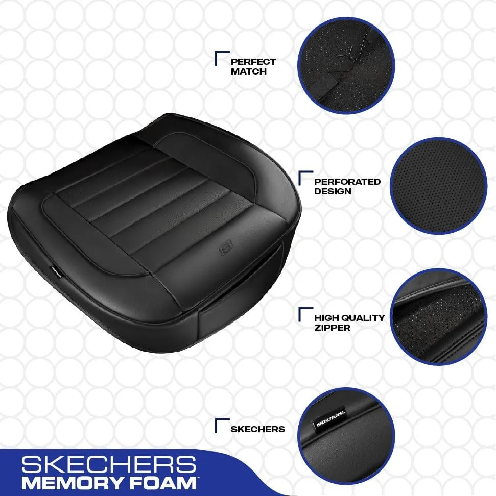 Skechers Car Seat Cover,Memory Foam Luxury Faux Leather Front Bottom Seat Cushion Cover,Universal Anti-Slip and Wrap Around The Bottom with Storage Bags,Suitable for Most Vehicles-1 Piece,Black
