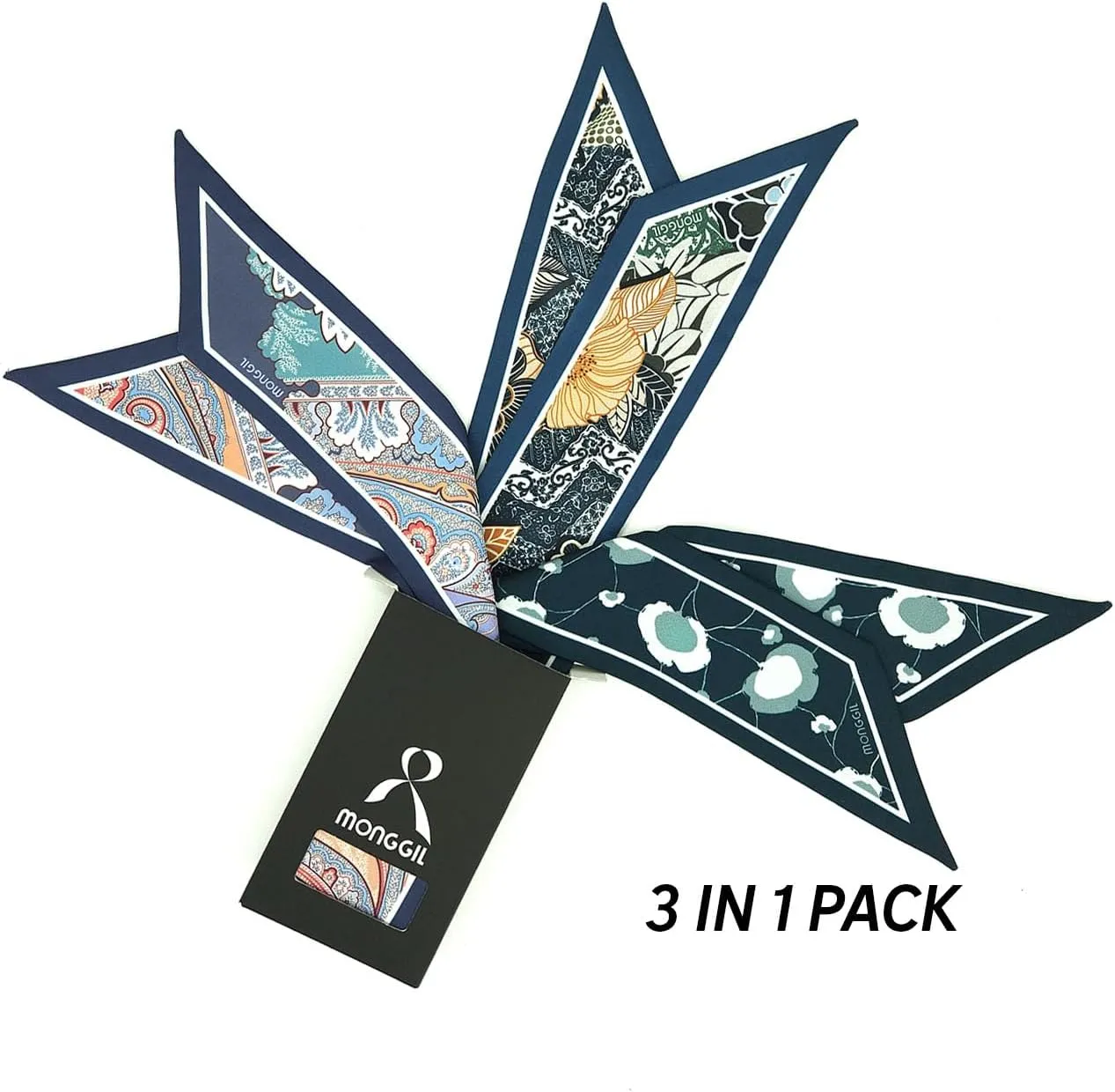 Skinny Scarf 3-Pack - Floral Paisley Slim Silk Feel Scarves for Hair, Neck, Handbag - Lightweight, Gift-Ready