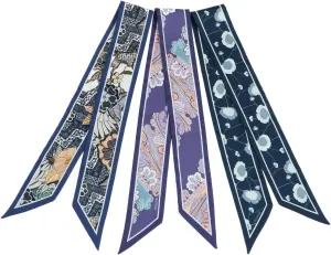 Skinny Scarf 3-Pack - Floral Paisley Slim Silk Feel Scarves for Hair, Neck, Handbag - Lightweight, Gift-Ready