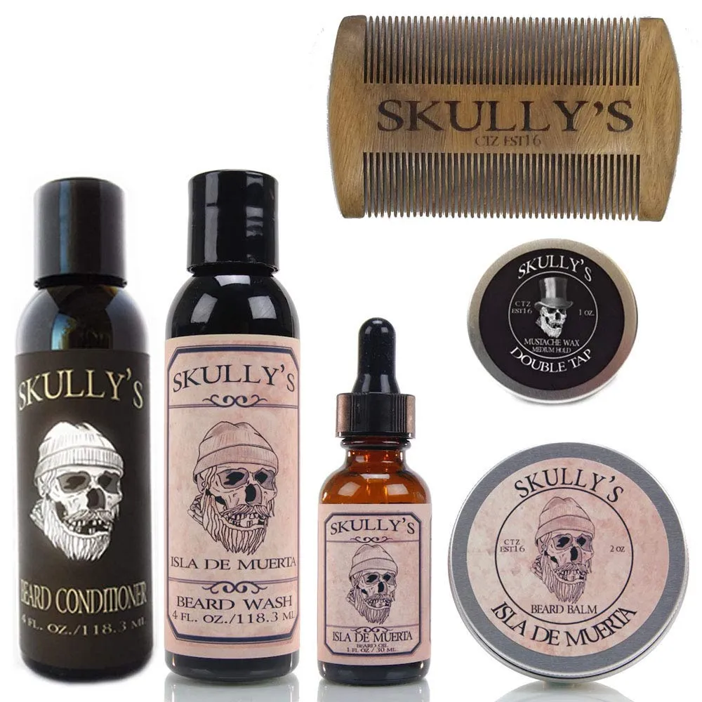 Skully's Ultimate Isla De Muerta Beard Care Kit (Coconut, Pineapple Scent) - Beard Oil, Beard Balm, Beard Comb, Beard Conditioner, Mustache Wax for Men