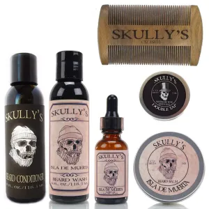 Skully's Ultimate Isla De Muerta Beard Care Kit (Coconut, Pineapple Scent) - Beard Oil, Beard Balm, Beard Comb, Beard Conditioner, Mustache Wax for Men