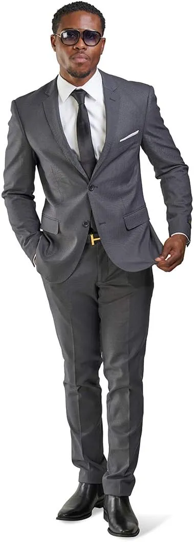 Slim Fit Men Suit Micro Textured Weave 2 Button Notch Collar AZAR 11812