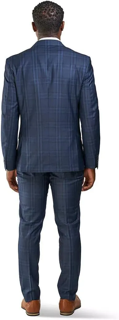 Slim Fit Suit 2 Button Peak Lapel Windowpane Plaid Vest Optional 35071