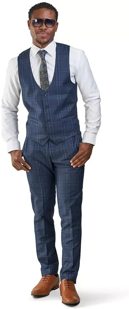 Slim Fit Suit 2 Button Peak Lapel Windowpane Plaid Vest Optional 35071