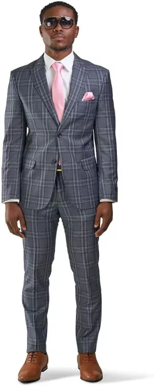 Slim Fit Suit 2 Button Peak Lapel Windowpane Plaid Vest Optional 35071