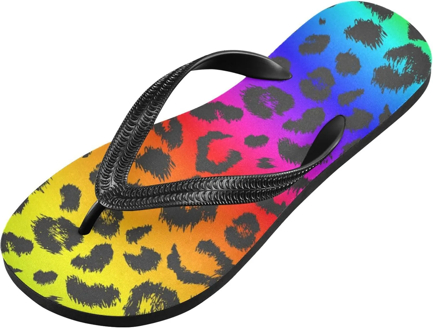 Slim Flip Flops for Women Beach - Ombre Leopard Rainbow Color Casual Thong Flat Sandals Rubber Slide Slippers Shower Shoes