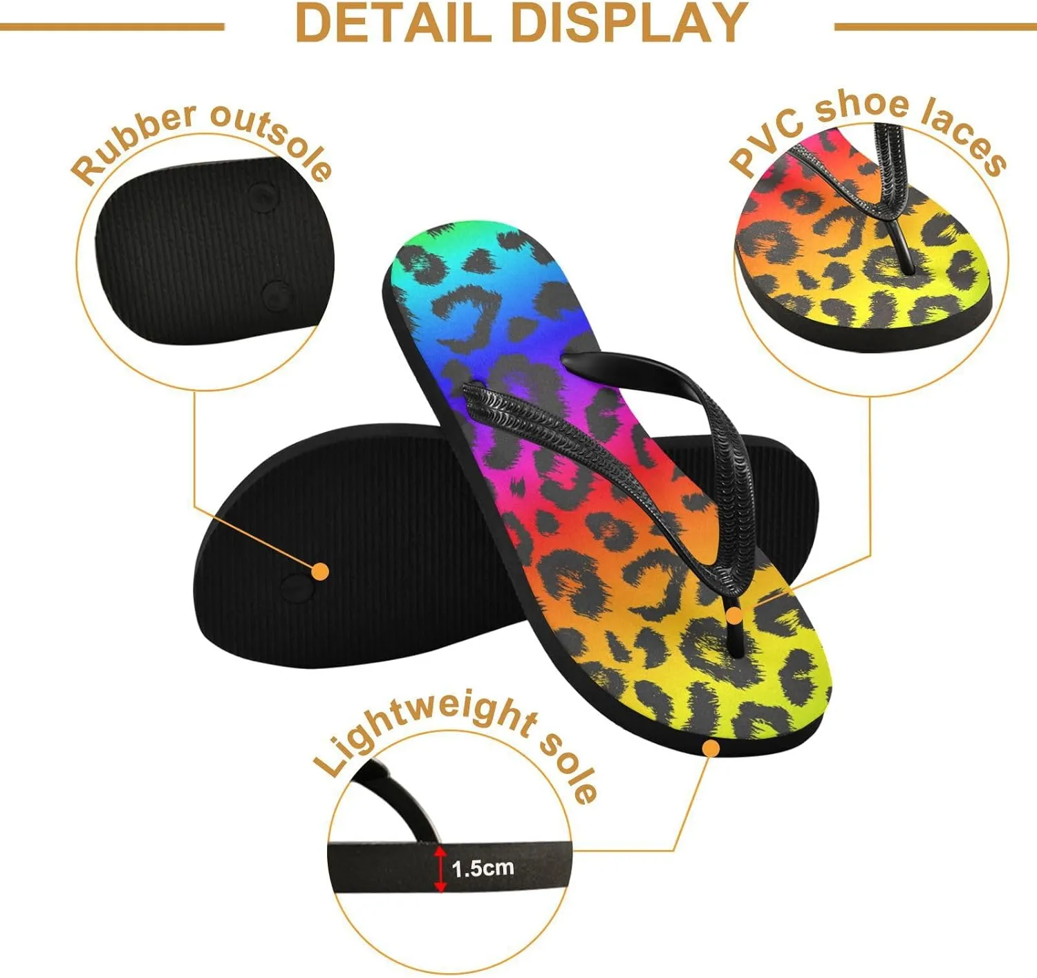Slim Flip Flops for Women Beach - Ombre Leopard Rainbow Color Casual Thong Flat Sandals Rubber Slide Slippers Shower Shoes