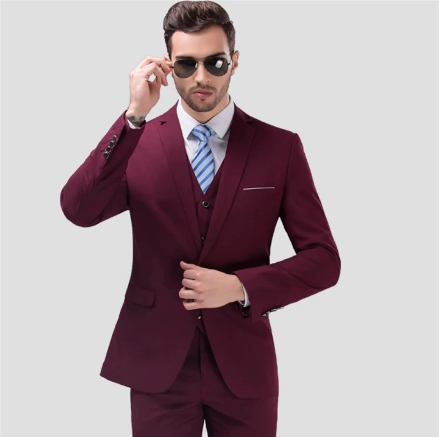 Slim Tuxedo Men Suits Men's Suit Set Formal Suit Jacket Pants Business 2 Piece Suit Wedding Blazers(S Code)