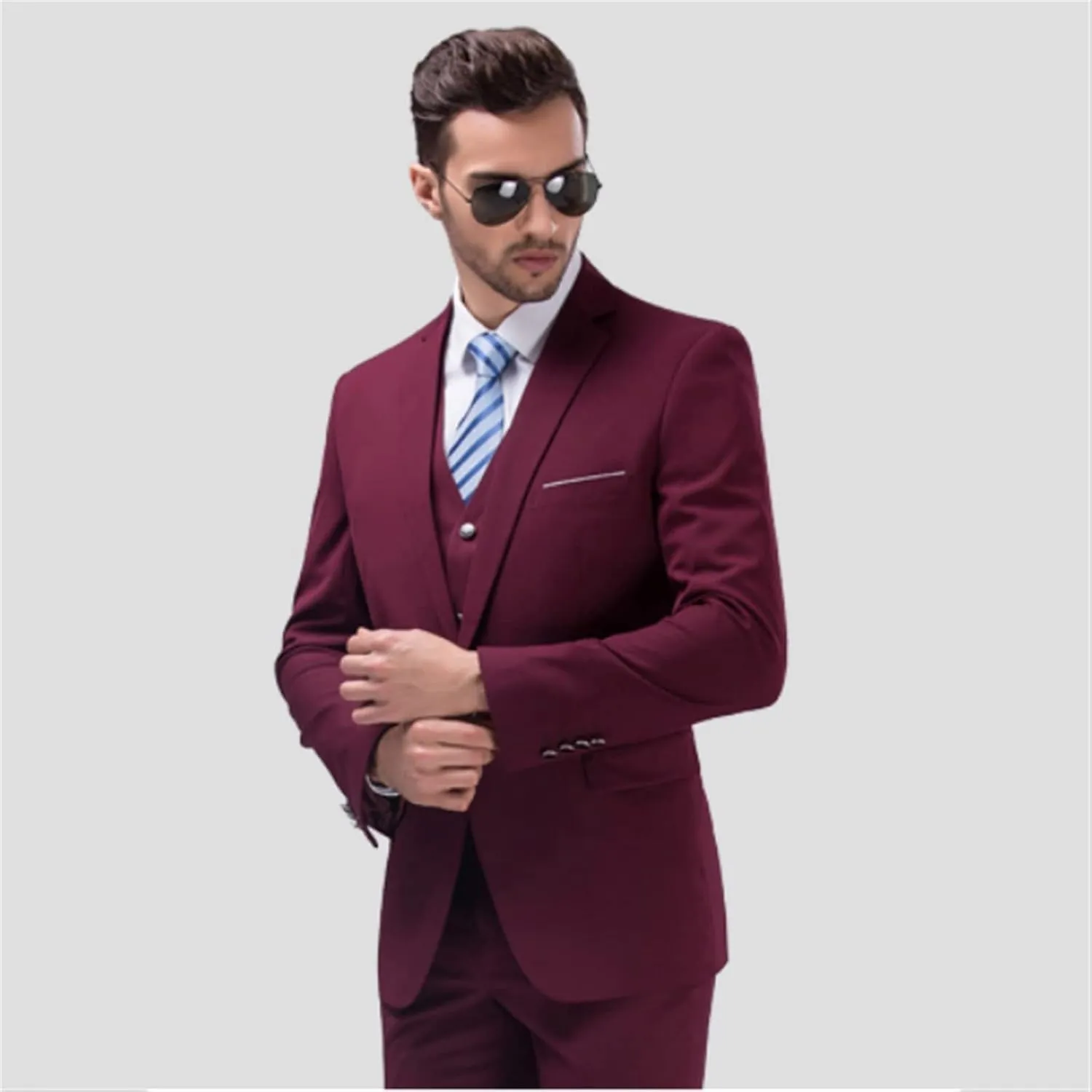 Slim Tuxedo Men Suits Men's Suit Set Formal Suit Jacket Pants Business 2 Piece Suit Wedding Blazers(S Code)