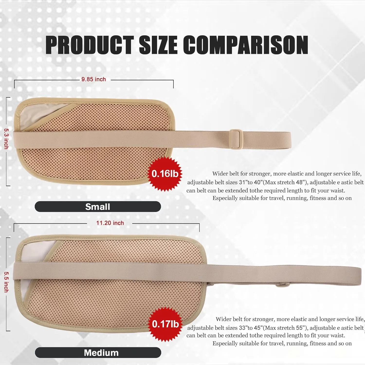 Small Unisex Money Belt For Men and Women, Slim Passport Holder RFID Blocking Travel Essentials Pouch with Adjustable Strap Small Waist Pouch for Workout Running Travelling Hiking, Beige & 8 Sleeves