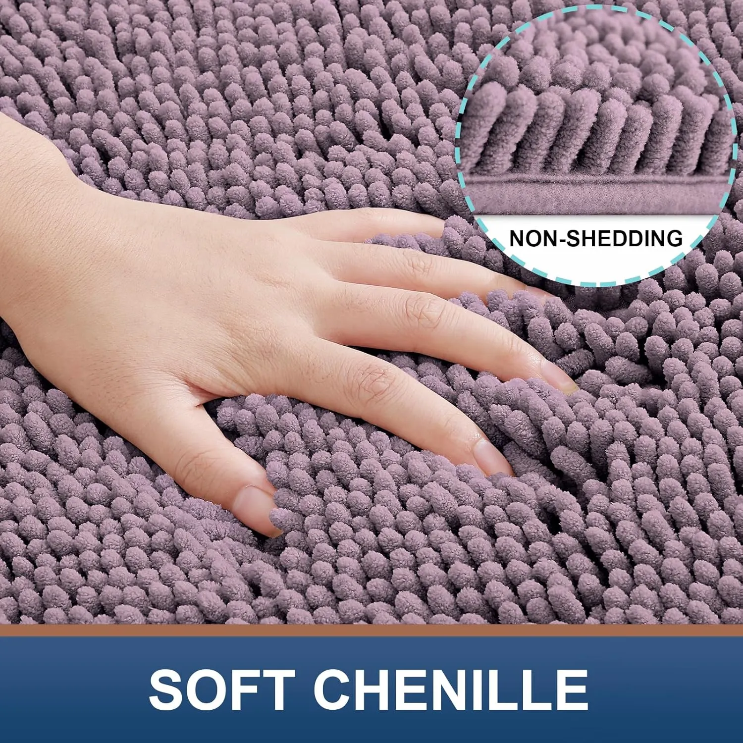 Smiry Luxury Chenille Bathroom Rugs 24x16, Extra Soft and Absorbent Shaggy Bath Mat, Machine Washable, Non-Slip Plush Carpet Runner for Tub, Shower, and Floor, Home Decor Accessories, Deep Plum