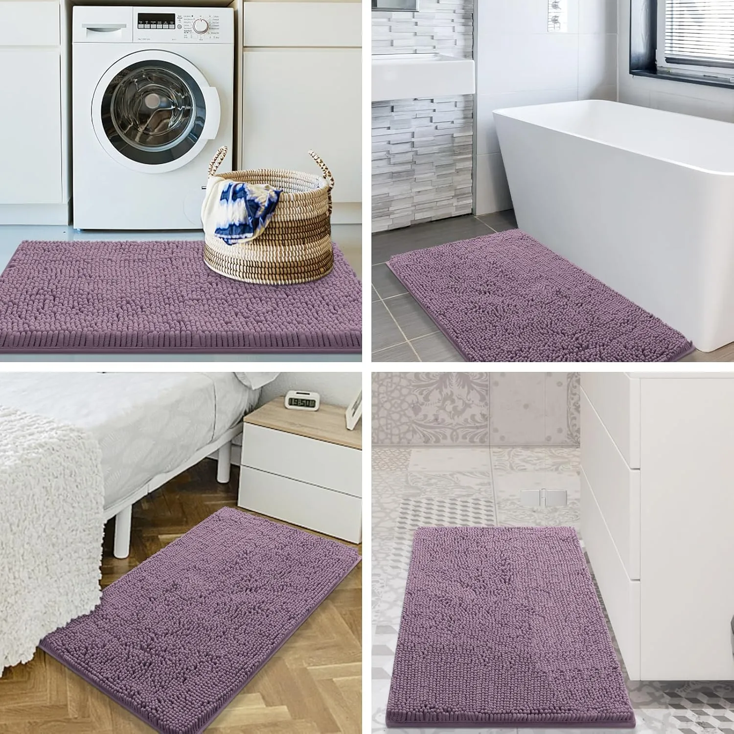 Smiry Luxury Chenille Bathroom Rugs 24x16, Extra Soft and Absorbent Shaggy Bath Mat, Machine Washable, Non-Slip Plush Carpet Runner for Tub, Shower, and Floor, Home Decor Accessories, Deep Plum