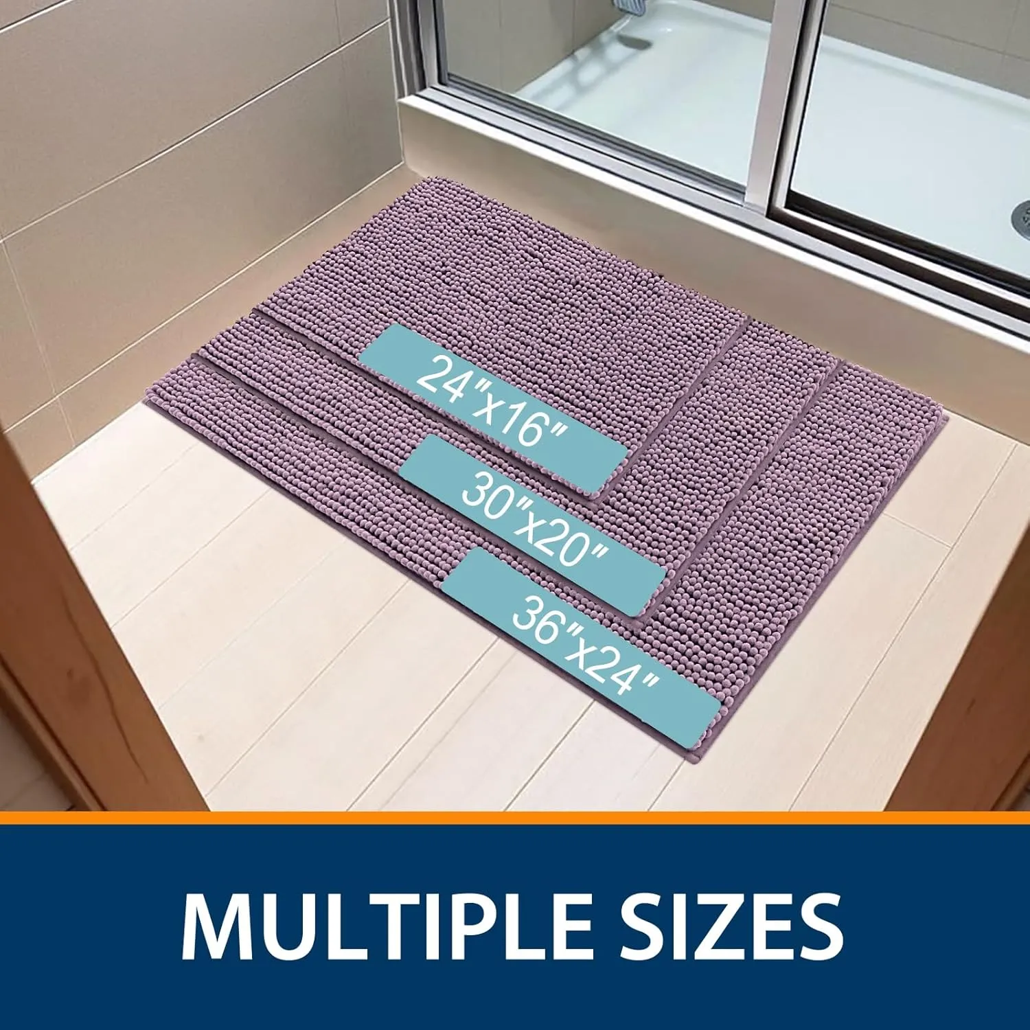 Smiry Luxury Chenille Bathroom Rugs 24x16, Extra Soft and Absorbent Shaggy Bath Mat, Machine Washable, Non-Slip Plush Carpet Runner for Tub, Shower, and Floor, Home Decor Accessories, Deep Plum