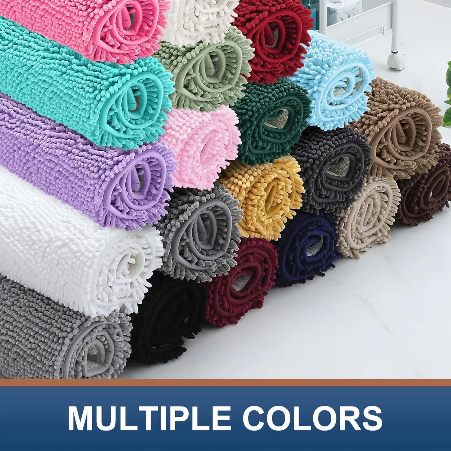 Smiry Luxury Chenille Bathroom Rugs 24x16, Extra Soft and Absorbent Shaggy Bath Mat, Machine Washable, Non-Slip Plush Carpet Runner for Tub, Shower, and Floor, Home Decor Accessories, Deep Plum