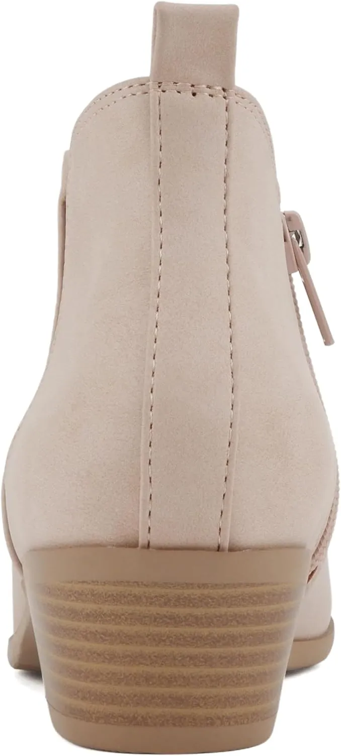 Soda “CHARMER” ~ Women Pointed Toe Elastic Gore Low Heel Ankle Bootie with Zipper Closure