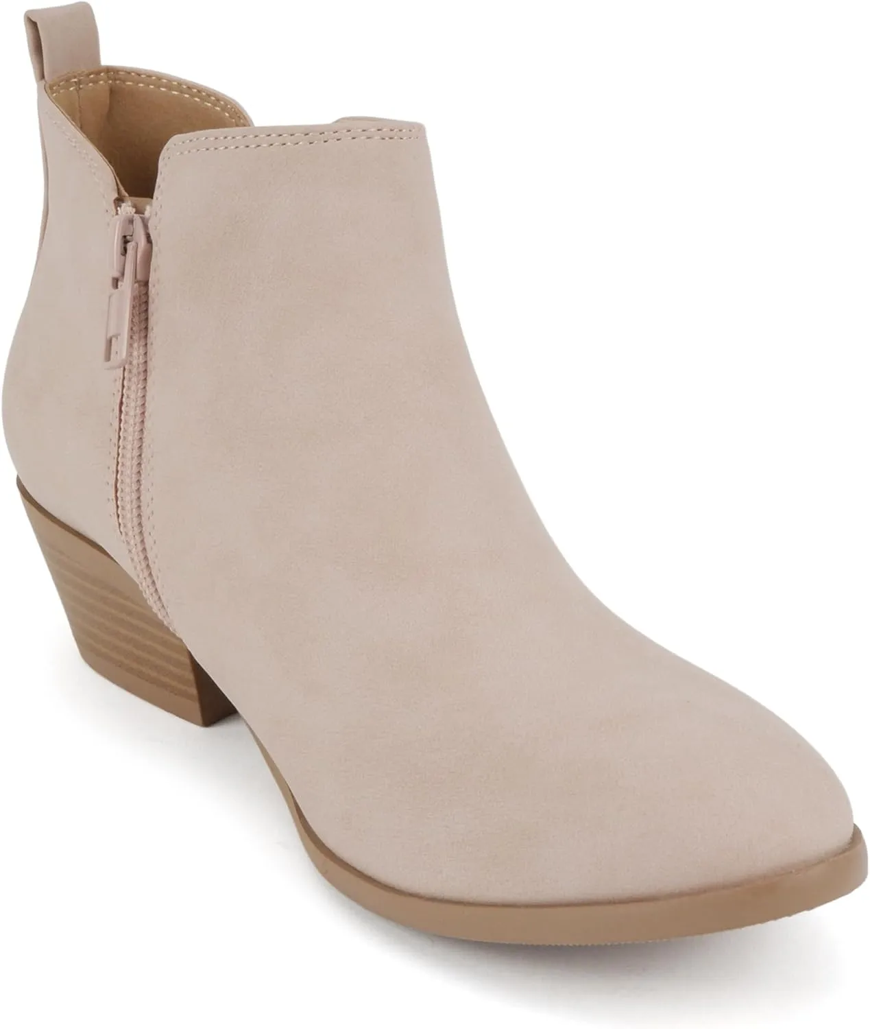 Soda “CHARMER” ~ Women Pointed Toe Elastic Gore Low Heel Ankle Bootie with Zipper Closure