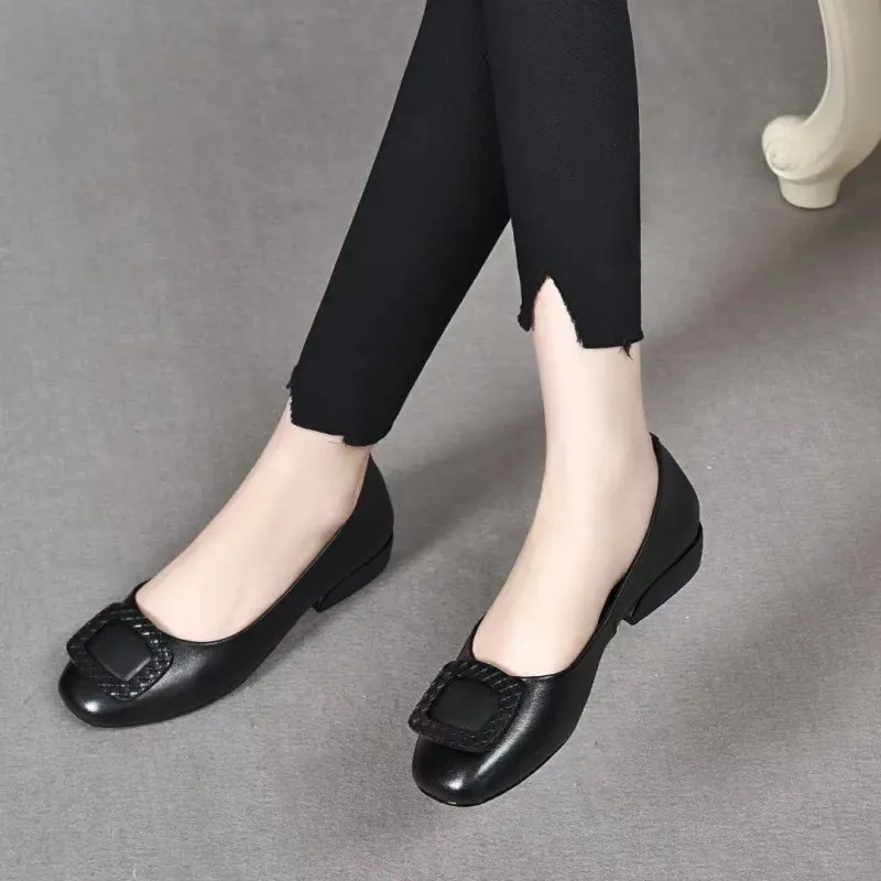 Soft Leather Faux Tendon Soft Bottom Leather Shoes