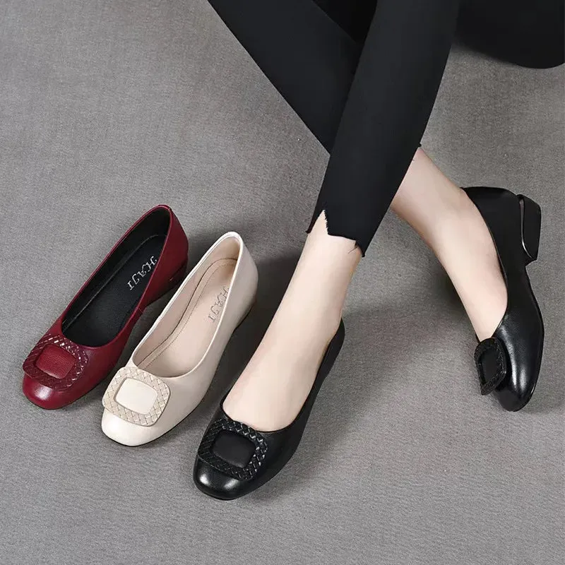 Soft Leather Faux Tendon Soft Bottom Leather Shoes