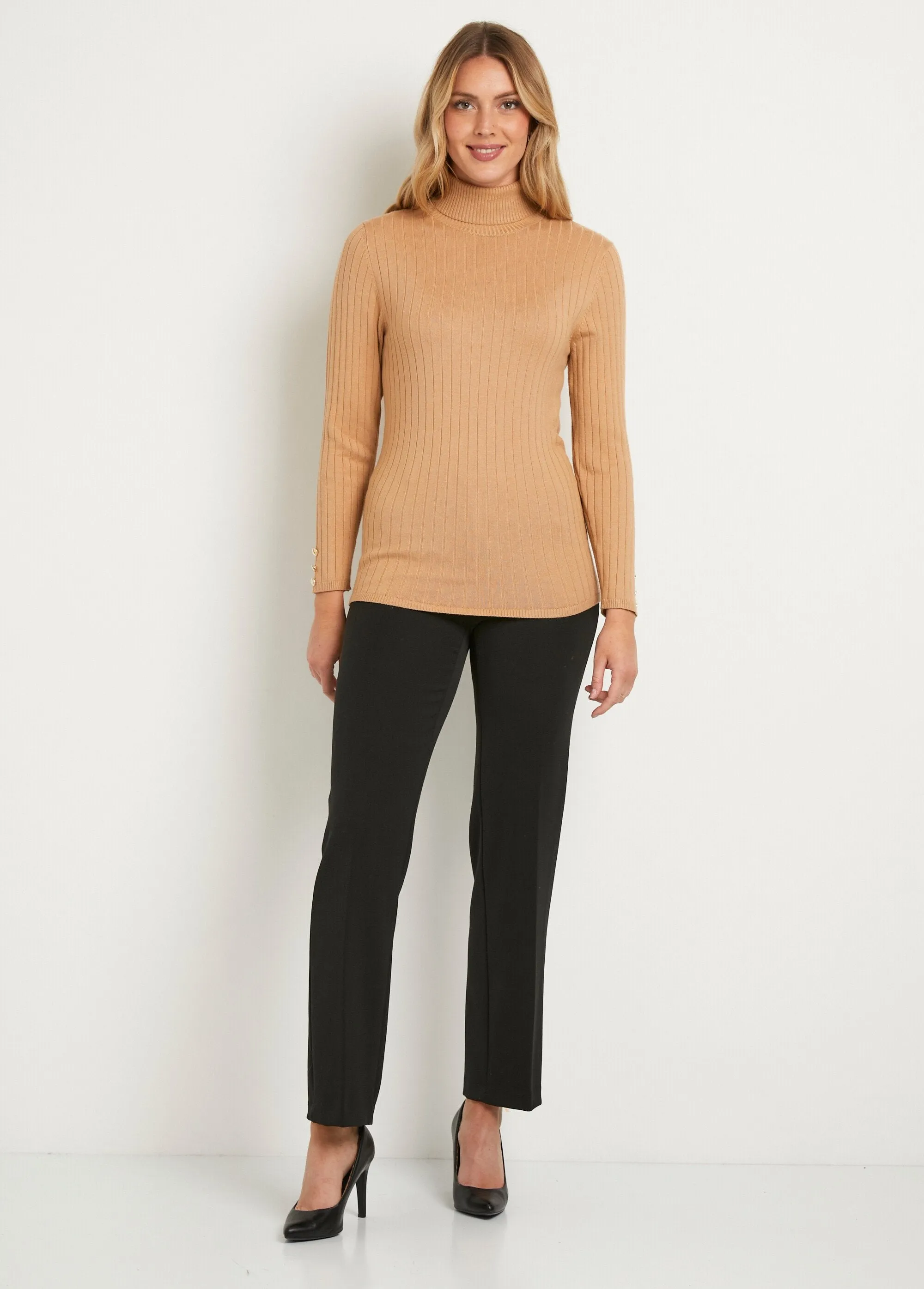 Soft ribbed short turtleneck flat ribbed sweater
