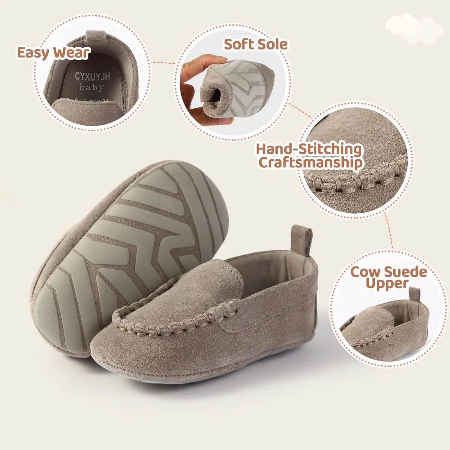 Soft Sole Baby Loafers Boys Girls Suede Leather First Walking Shoes Infant Baby Dress shoes 3-18 Months