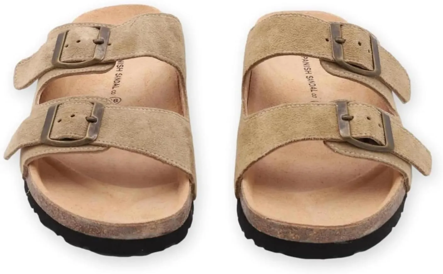 Soft Suede Leather Flat Sandals - Cork Footbed Sandal with Soft Suede Leather - Womens Sandals Comfortable Wear - Comfortable Slip On Cork Footbed Sandals with Adjustable Buckles