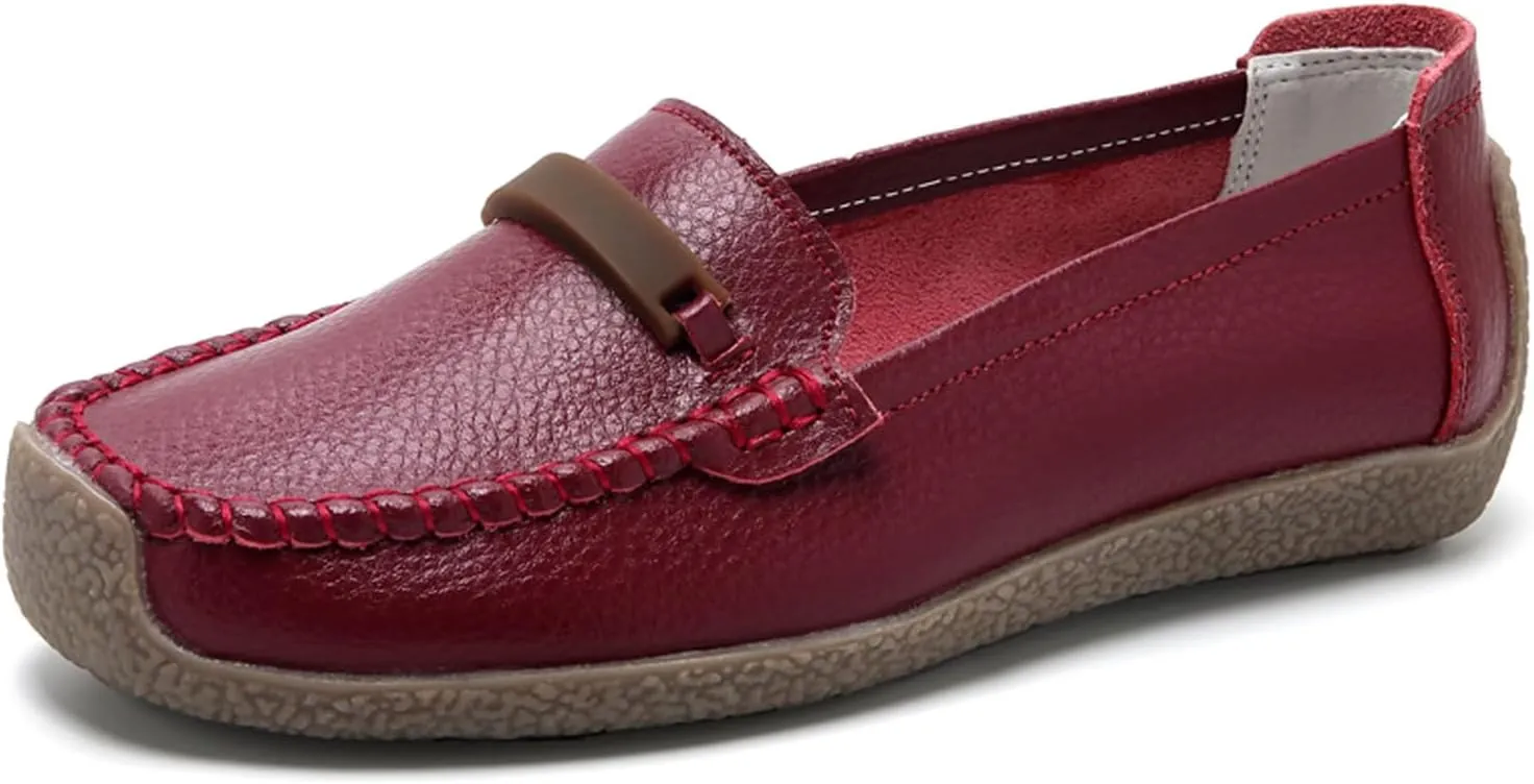 Solaud Women's Leather Loafers Comfort Soft Wild Driving Anti-Collision Penny Moccasins Nurses Work Daily Walking Flats Casual Shoes