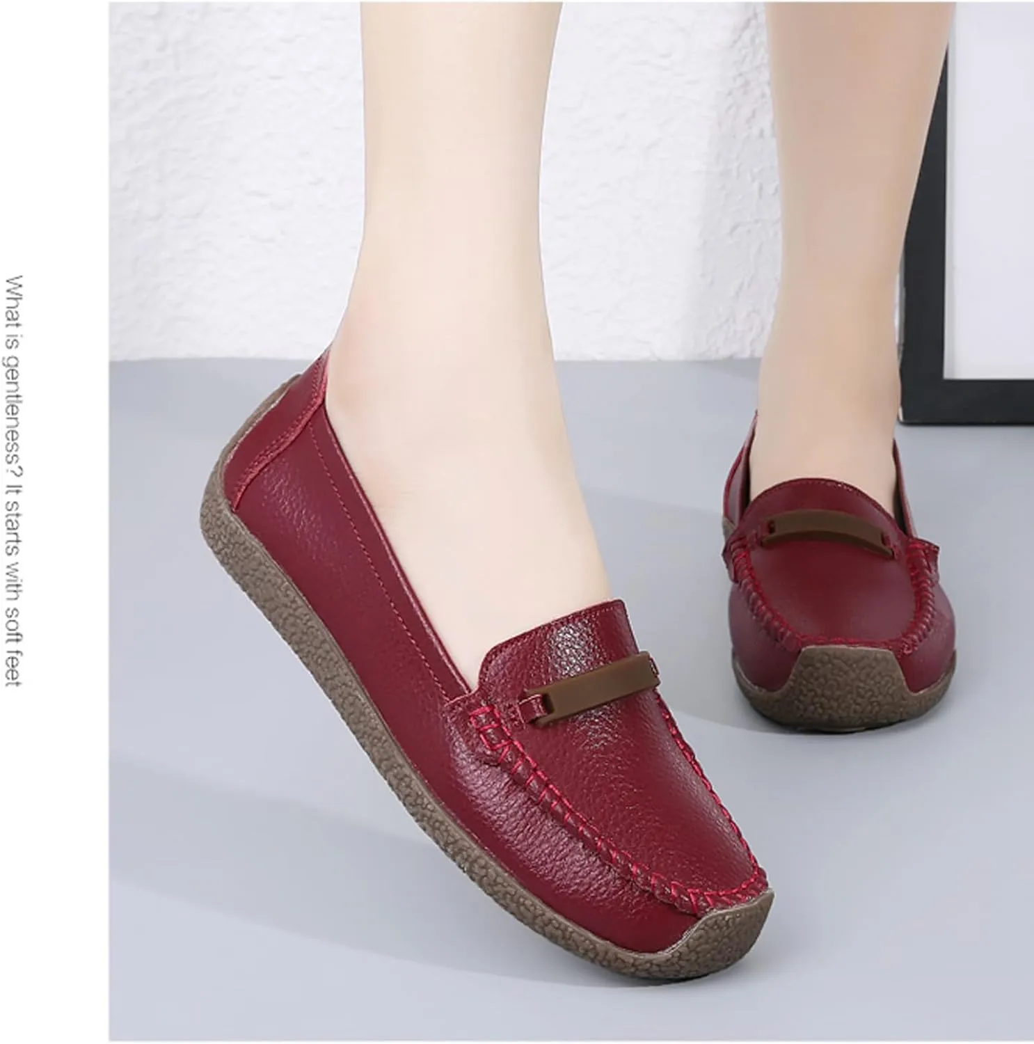 Solaud Women's Leather Loafers Comfort Soft Wild Driving Anti-Collision Penny Moccasins Nurses Work Daily Walking Flats Casual Shoes