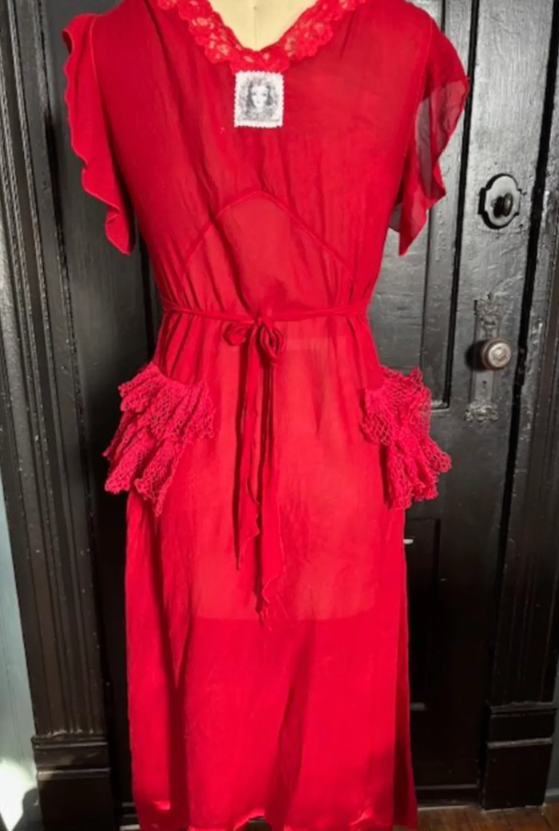 SOLD March 13 NEW Silk Pongee Slip-Dress with Velvet Pansies Panniers style