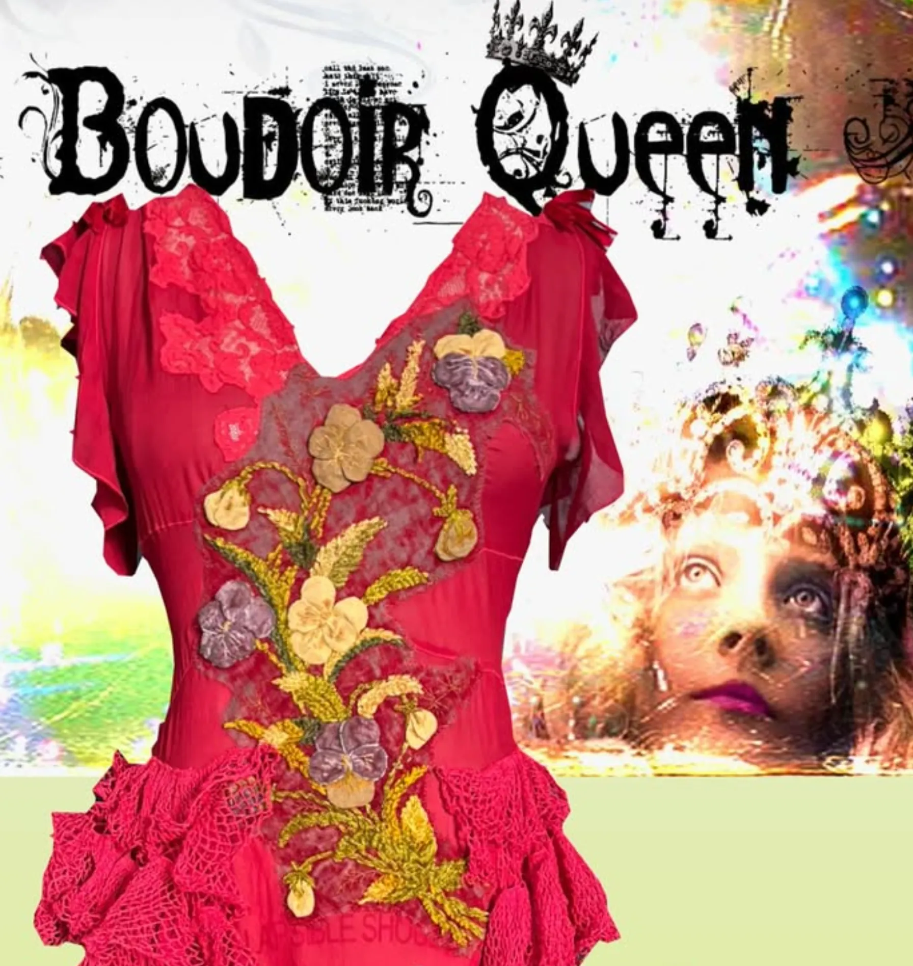 SOLD March 13 NEW Silk Pongee Slip-Dress with Velvet Pansies Panniers style
